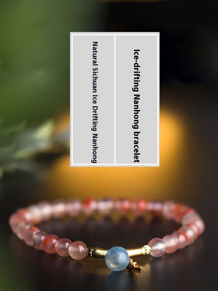 Ice float nanhong agate ethnic bracelet with flower shapes and bamboo joint decorative elements