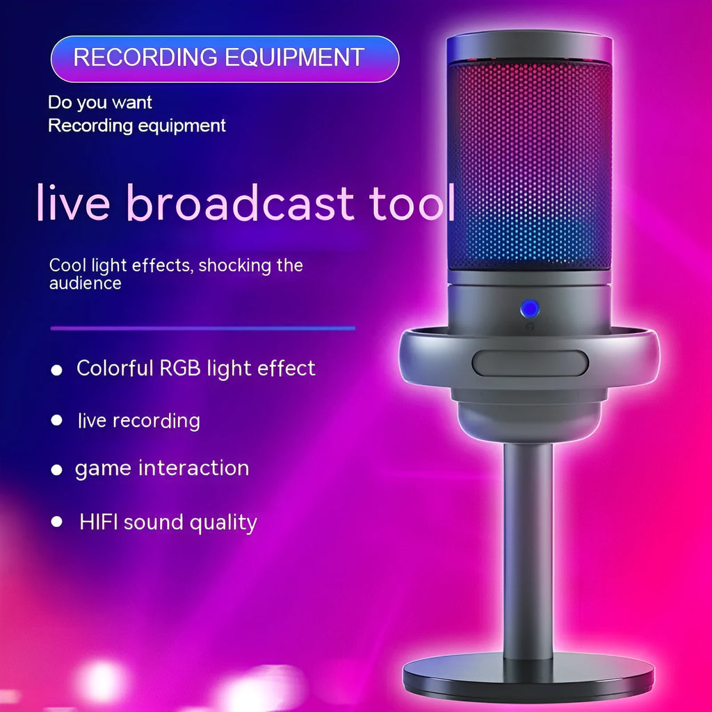 RGB condenser microphone for computer recording and live broadcast with USB cable
