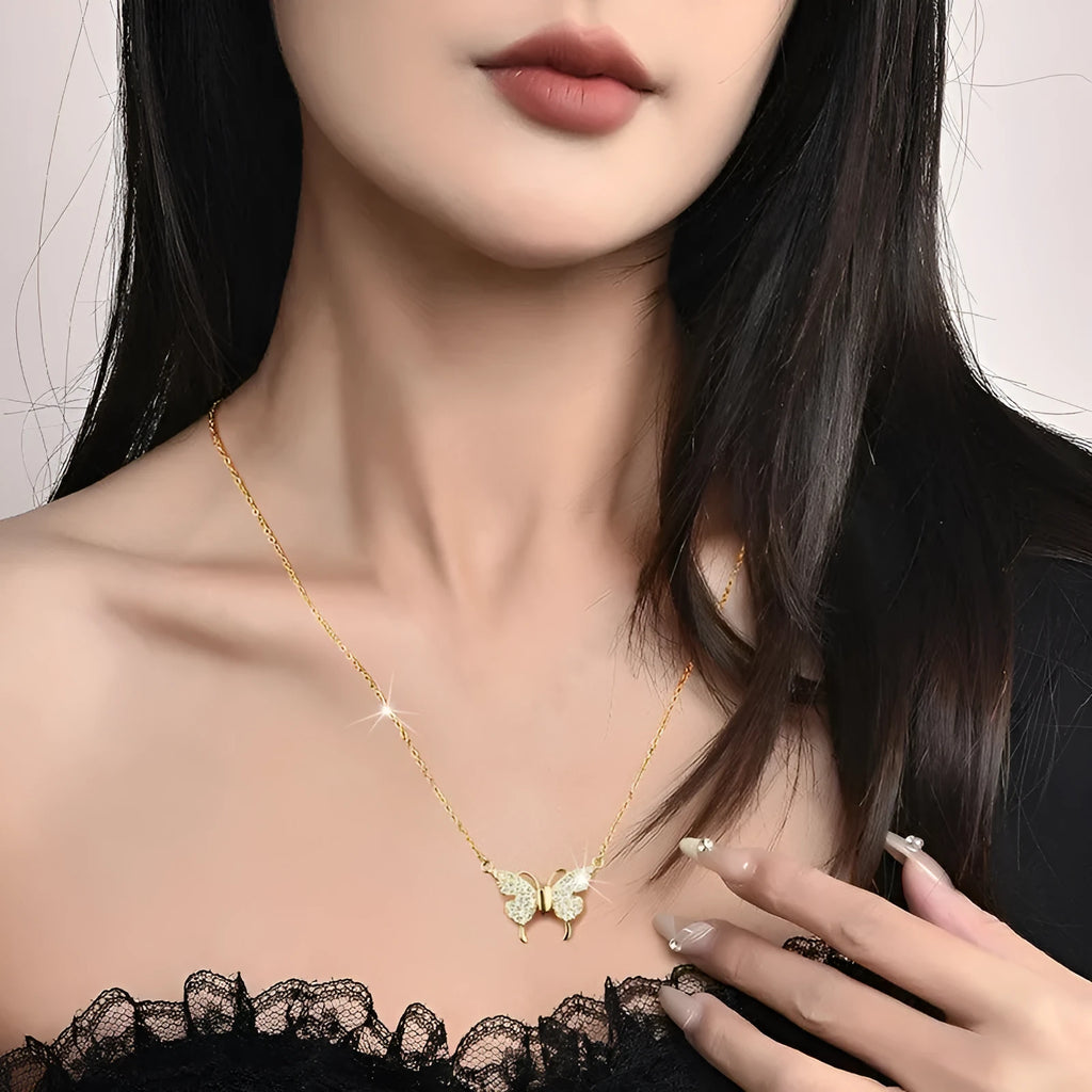 Gold and silver magnetic clasp butterfly necklace on twisted titanium steel chain