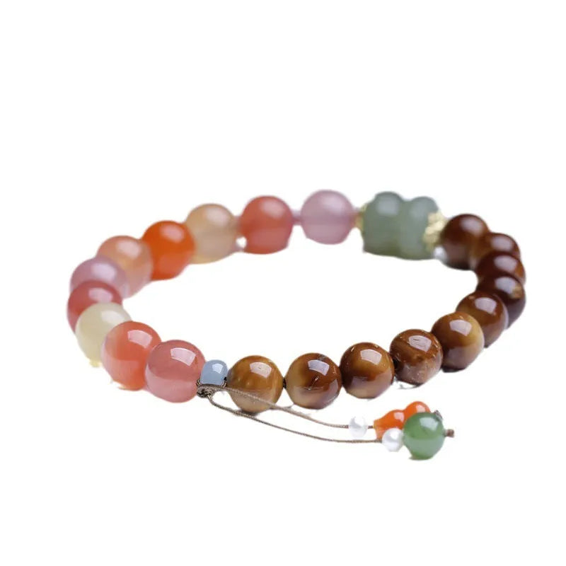 8mm diamond-shaped persimmon agate bracelet with natural stone beads and handcrafted construction