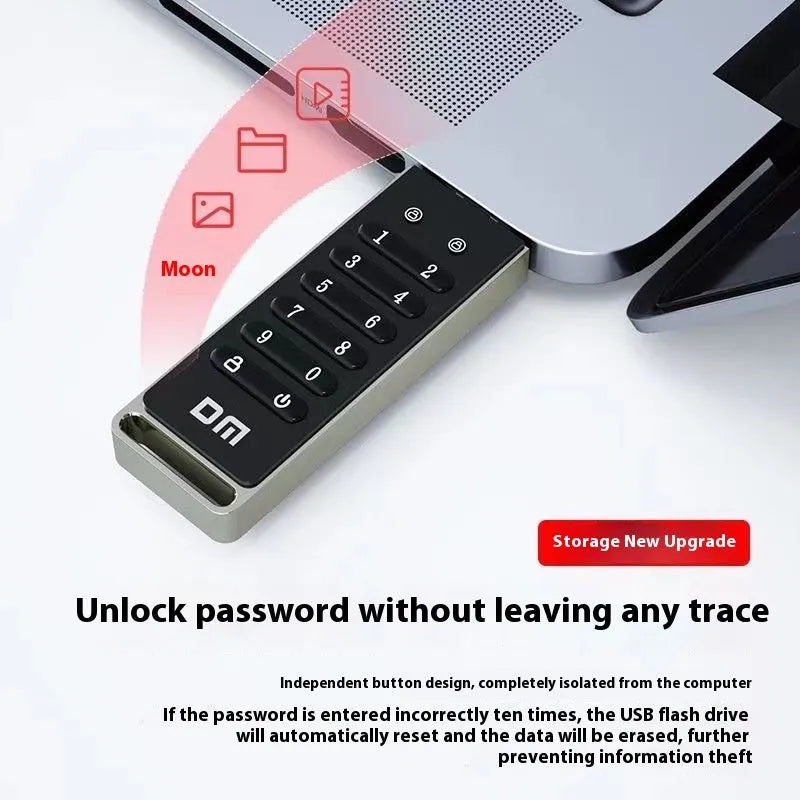 Metal USB 3.0 flash drive with fingerprint sensor and digital button for password protection