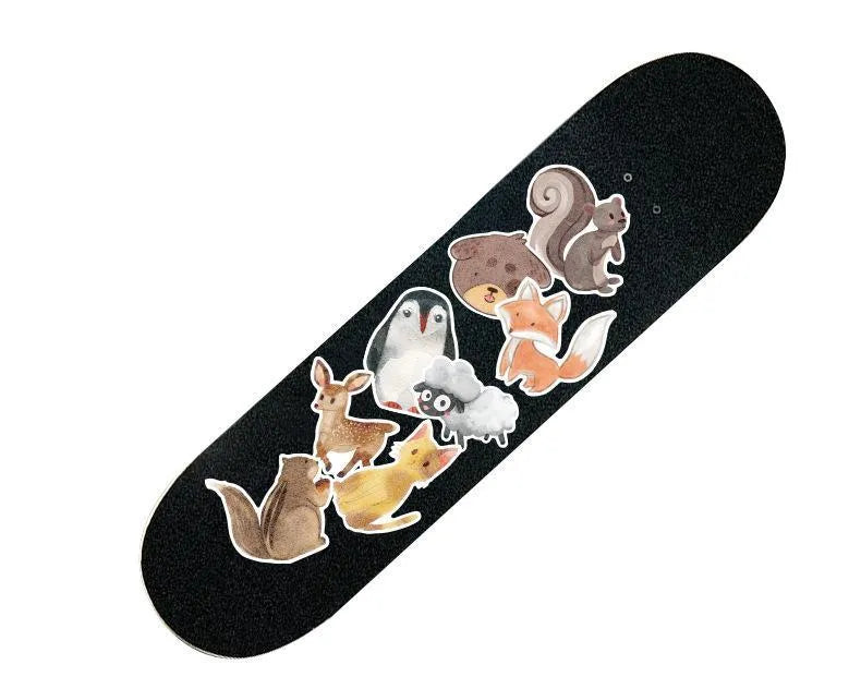 36 piece retro beach sticker pack with surfing and travel designs measuring 6-10cm with matte finish