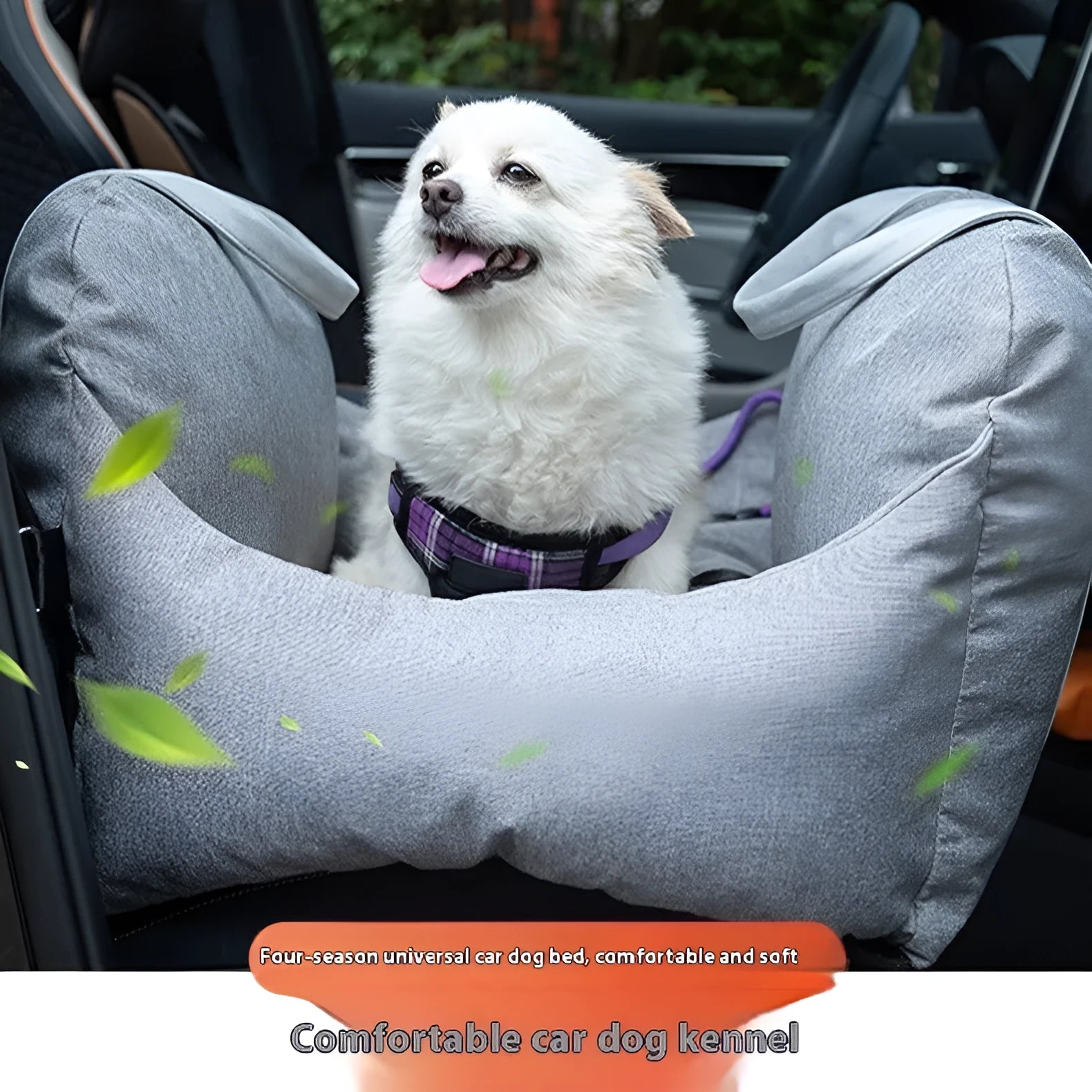Portable cloth dog kennel in dark gray, available in S and L sizes for travel use