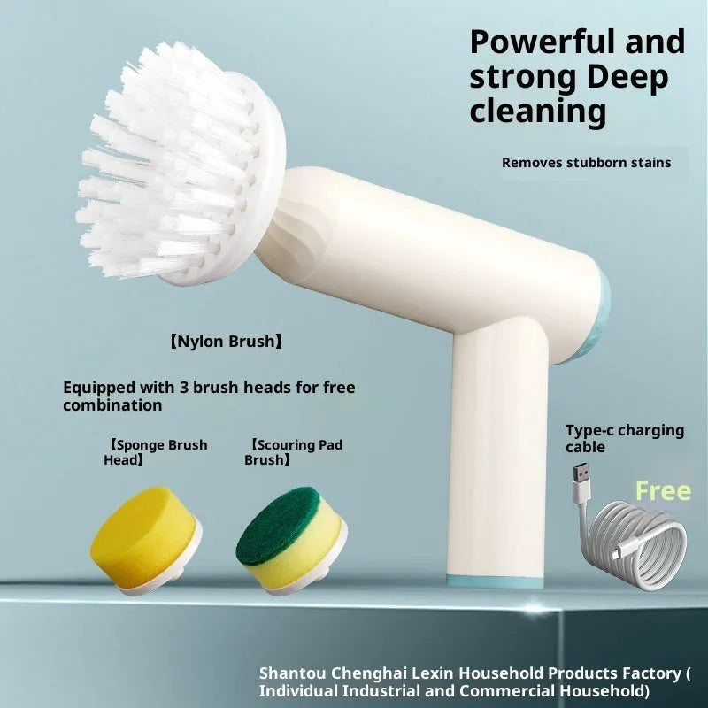 Bangshou electric cleaning brush with three brush heads in white and green colour options