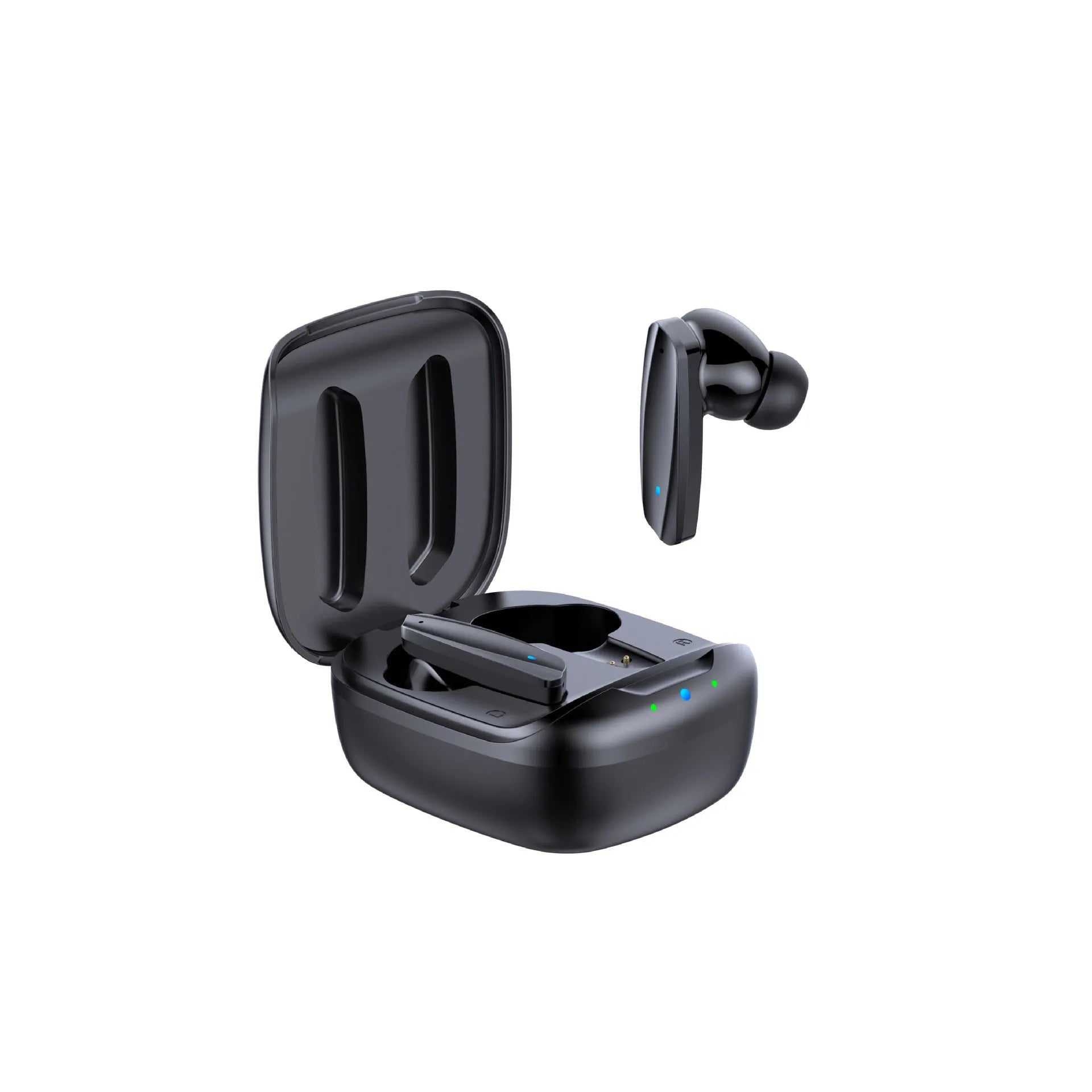 Black and white TWS Bluetooth 5.1 wireless earbuds with USB charging case