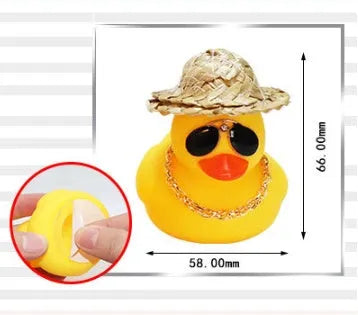 Cartoon straw hat yellow duck car ornament with matte finish, includes base glue and sunglasses necklace