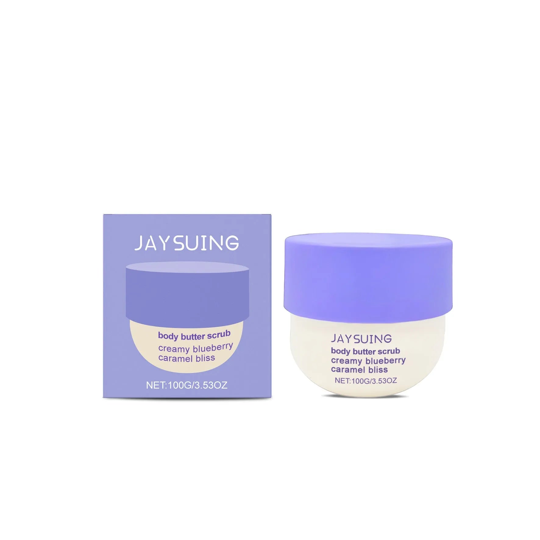 100g jar of Blueberry Caramel Body Scrub Cream with gentle walnut shell powder exfoliant