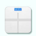 USB rechargeable electronic body weight scale in cross black, rose red, or white.