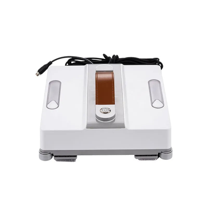 White intelligent window cleaning robot with four water spray heads for high-rise windows