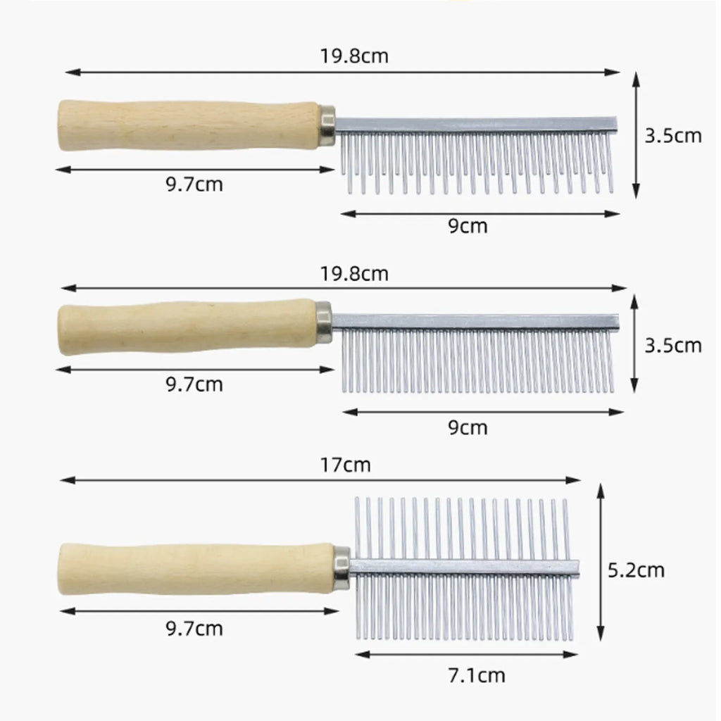 Wooden handle pet grooming comb with round metal teeth for dogs and cats