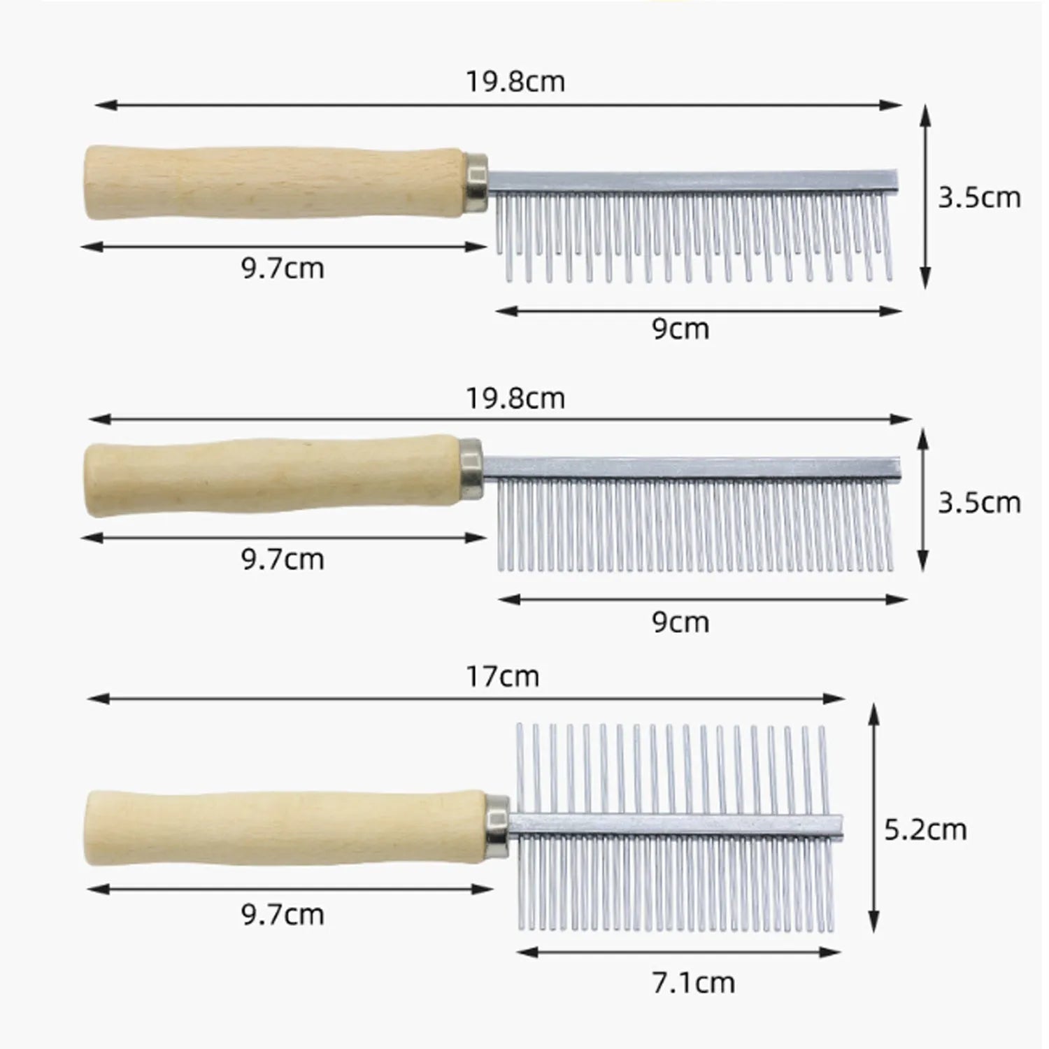 Wooden handle pet grooming comb with round metal teeth for dogs and cats