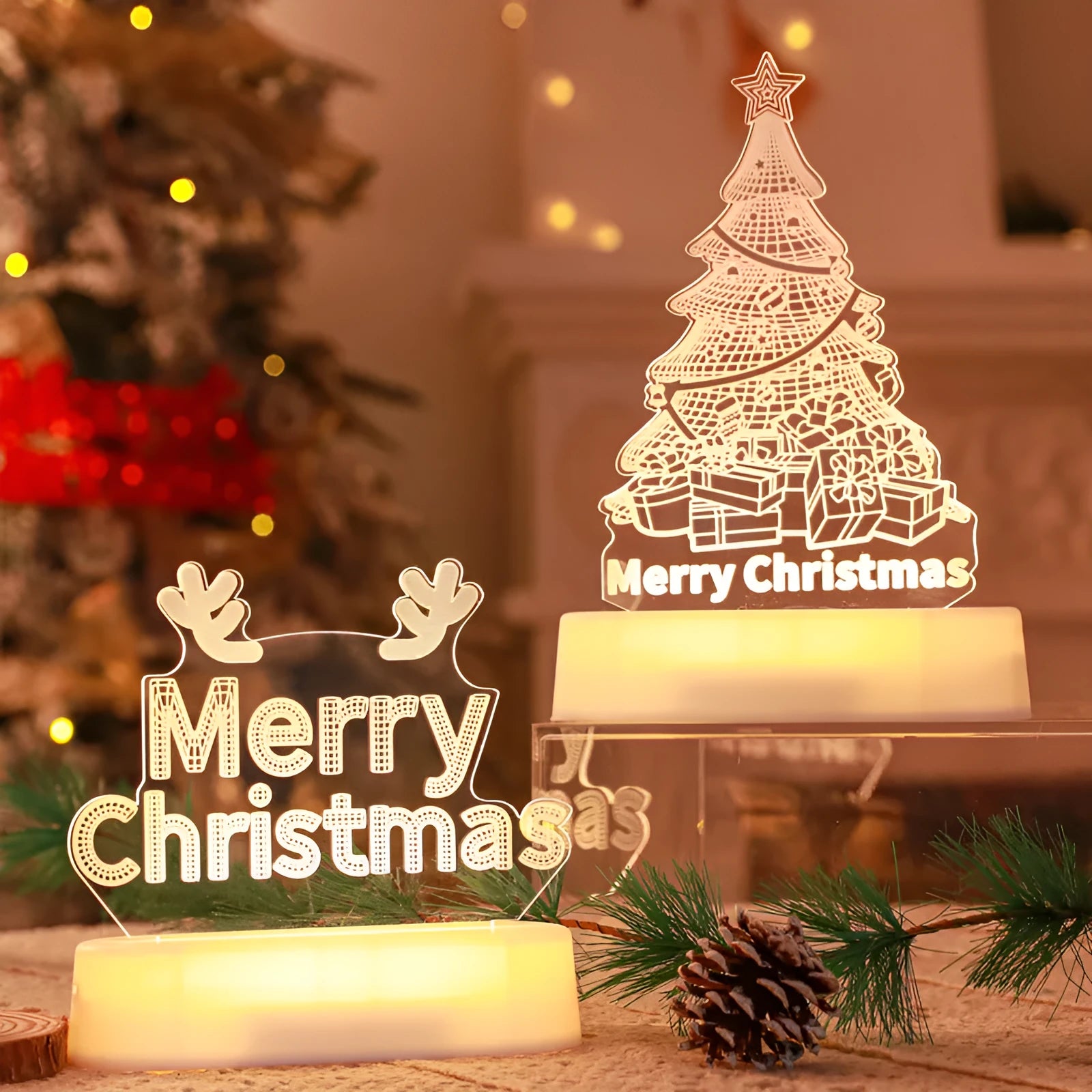 Acrylic Christmas LED night light with 3D holiday designs