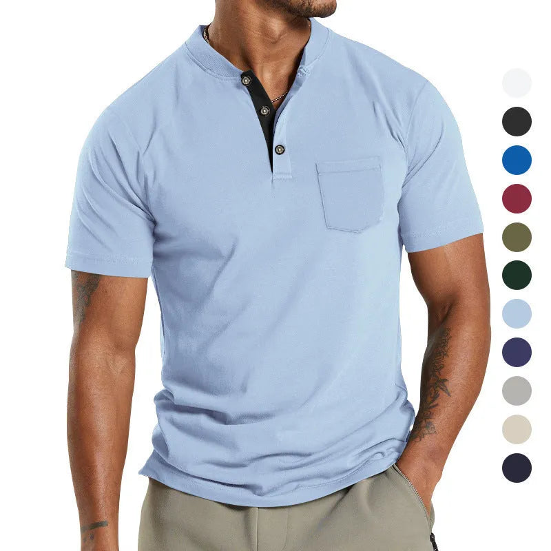 Men's plus size short sleeve summer shirt with chest button pocket in solid colour