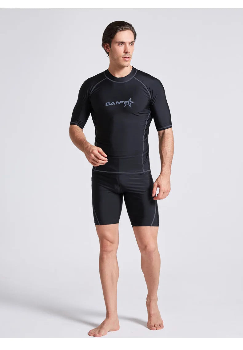 Men's half sleeve quick-dry wetsuit for snorkeling and surfing with matching swim pants