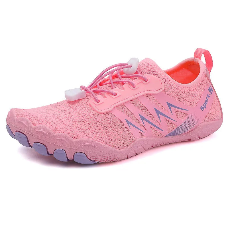 Quick-drying river tracing shoes with mesh uppers in apricot colour with natural rubber soles