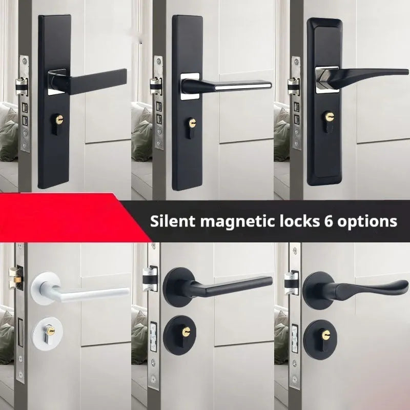Aluminium alloy split magnetic door lock handle for indoor timber doors