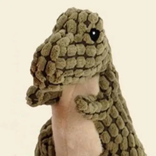 Grey, green, or orange dog toy with sound for bite-resistant chewing and boredom relief