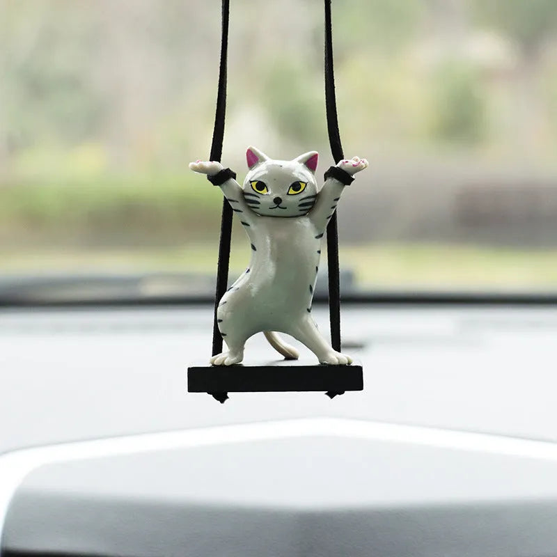 Resin cat pendant for car interior with adjustable 25cm rope in cartoon style