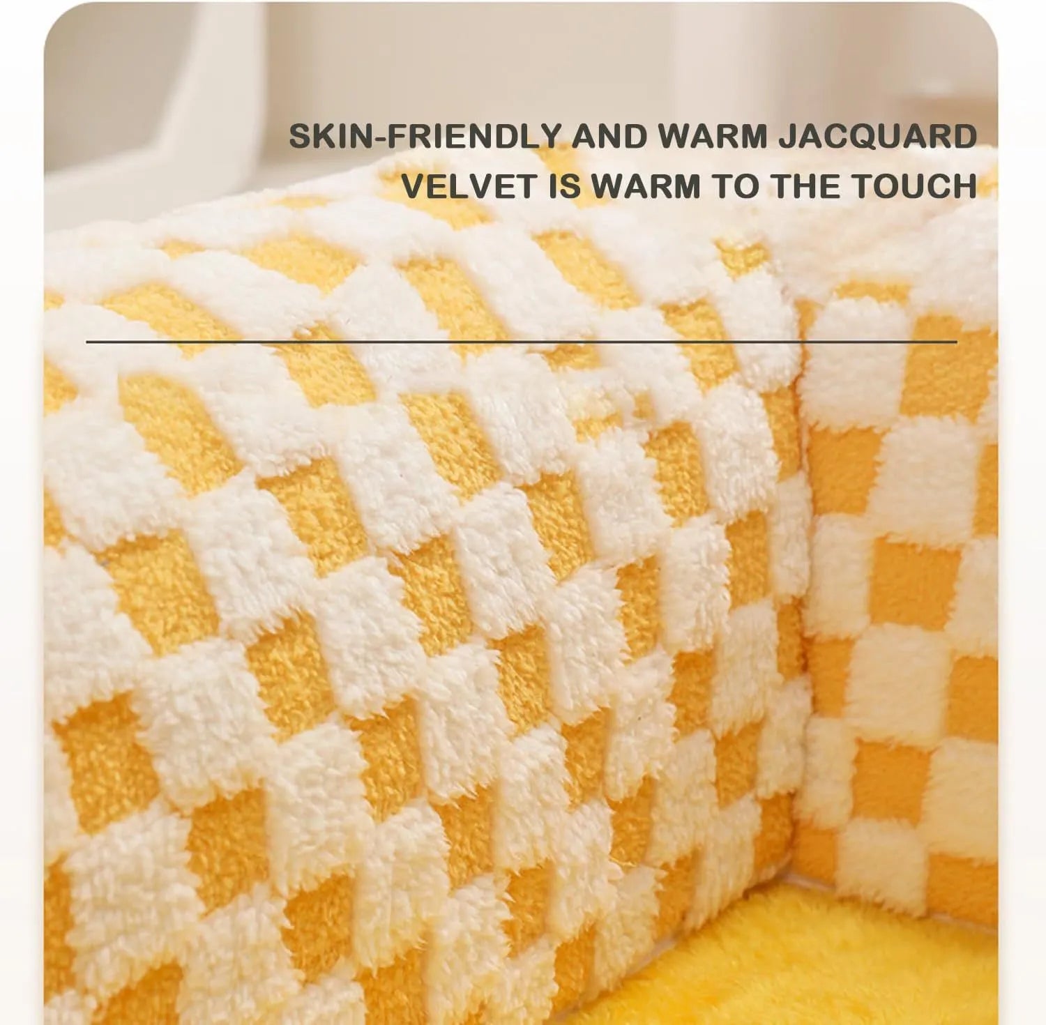 XL sized fan-shaped plush pet bed with an attached tunnel in coffee colour on a wooden floor.