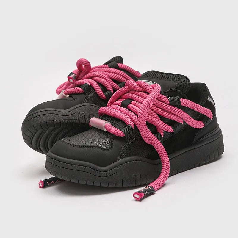 Casual lace-up shoes with thick rubber sole and breathable mesh lining in multiple colour options