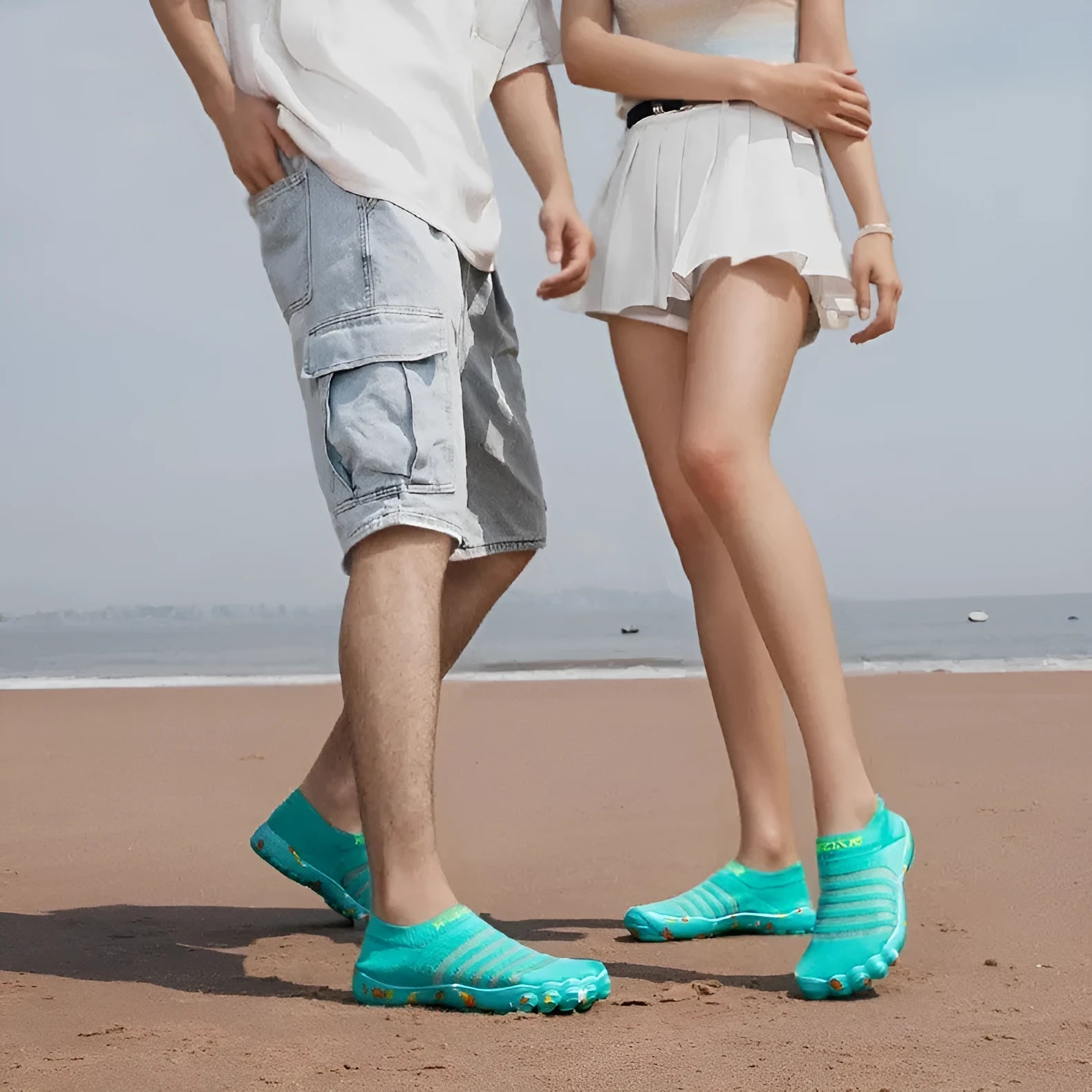 Men's camouflage Flyknit water shoes with a flat rubber sole and lace-up front.