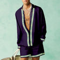 Loose-fitting casual shirt and shorts set in polyester fabric for summer, shown in a slim fit style.
