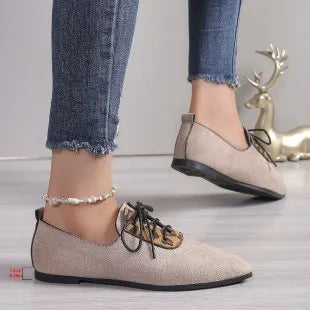 Beige leopard print women's pointed toe pumps with rubber sole in extended sizing
