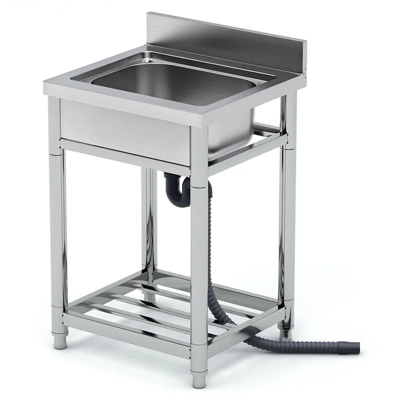 Thickened stainless steel vegetable washing basin with brushed finish and deep groove reinforcement, single sink design