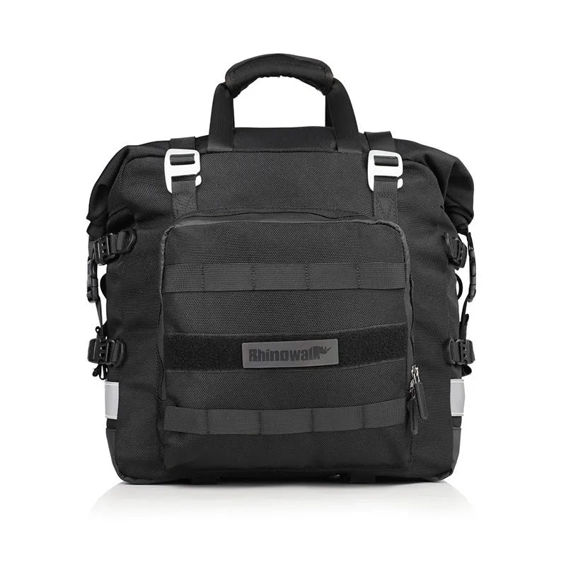 20L quick release motorcycle side bag in polyester, shown in army green and black colour options