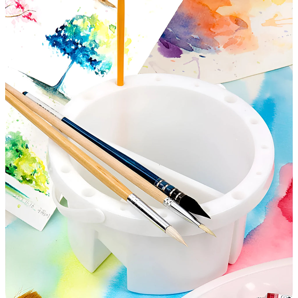 White plastic brush holder for painting with 16.5 cm diameter and 9 cm height