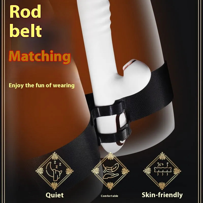 Black knitted adult toy accessory strap for harness use.