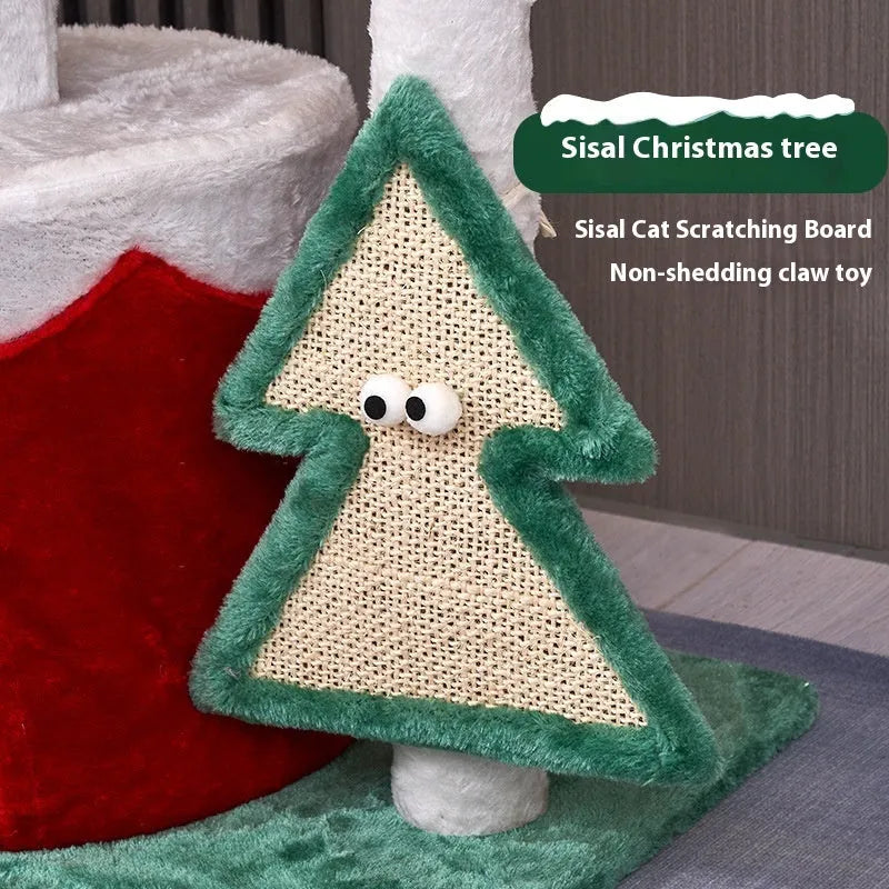 Christmas coloured cat scratching post with integrated platform, 32 cm tall with 25 cm base
