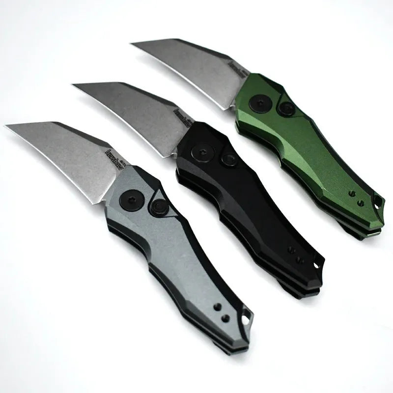 Outdoor folding pocket knife in black, grey or green, showing 150mm full length.