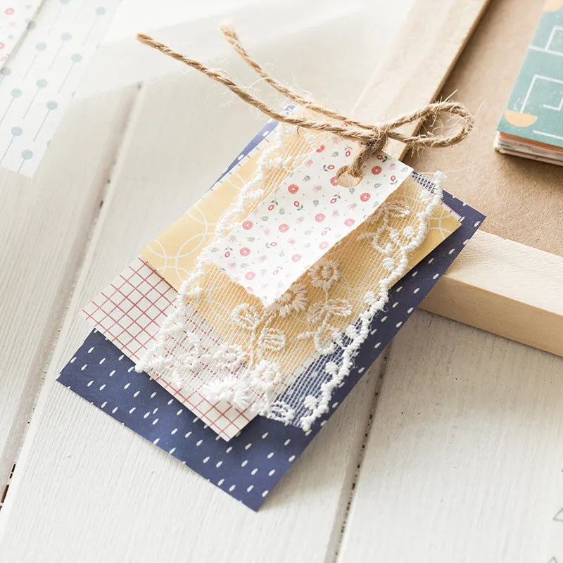Retro dessert-themed note paper set showing ten colours including red plum cheese and caramel puff, 50 pieces measuring 56mm by 83mm