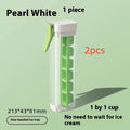 Food-grade ice cube mould with one-press release mechanism and storage box in kitchen setting