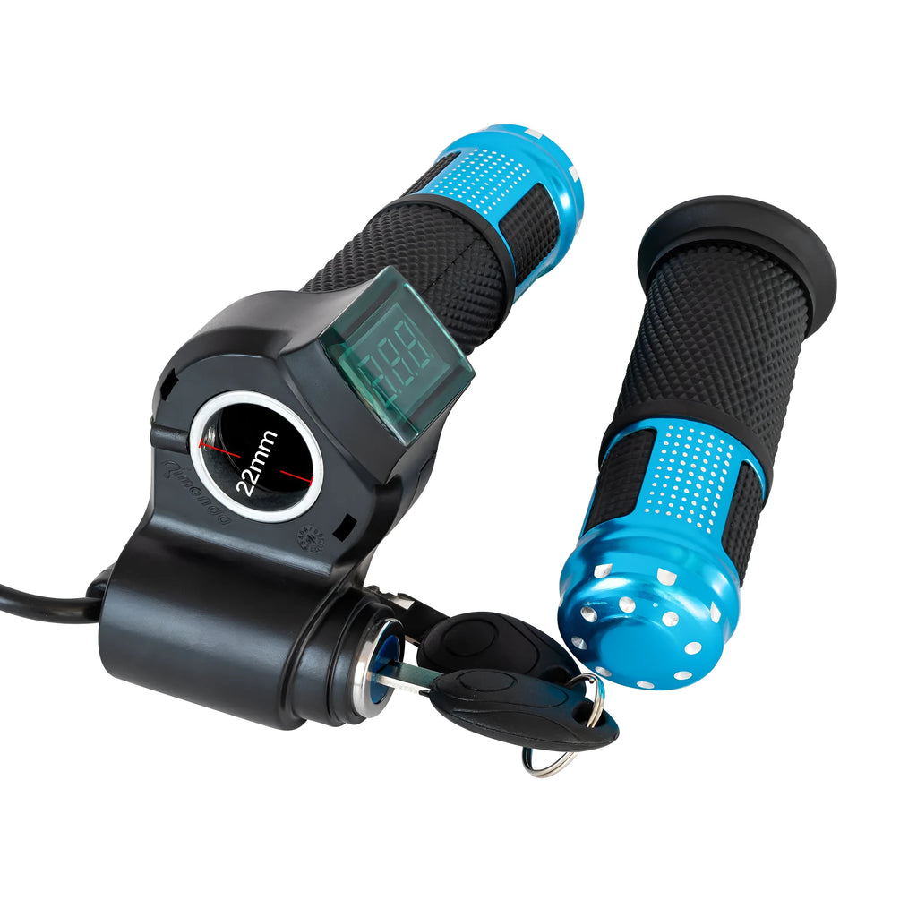 Electric vehicle handlebar control unit in blue, red, silver, and yellow colour options with 5-core wiring