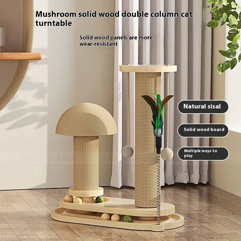 Solid wood cat turntable scratching post with interactive rotating platform