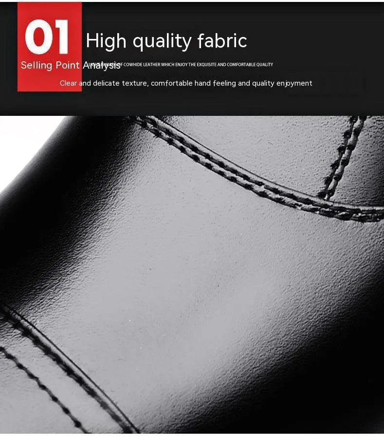 Men's winter real leather cotton shoes with fleece lining, black, rubber sole, sizes 38-44