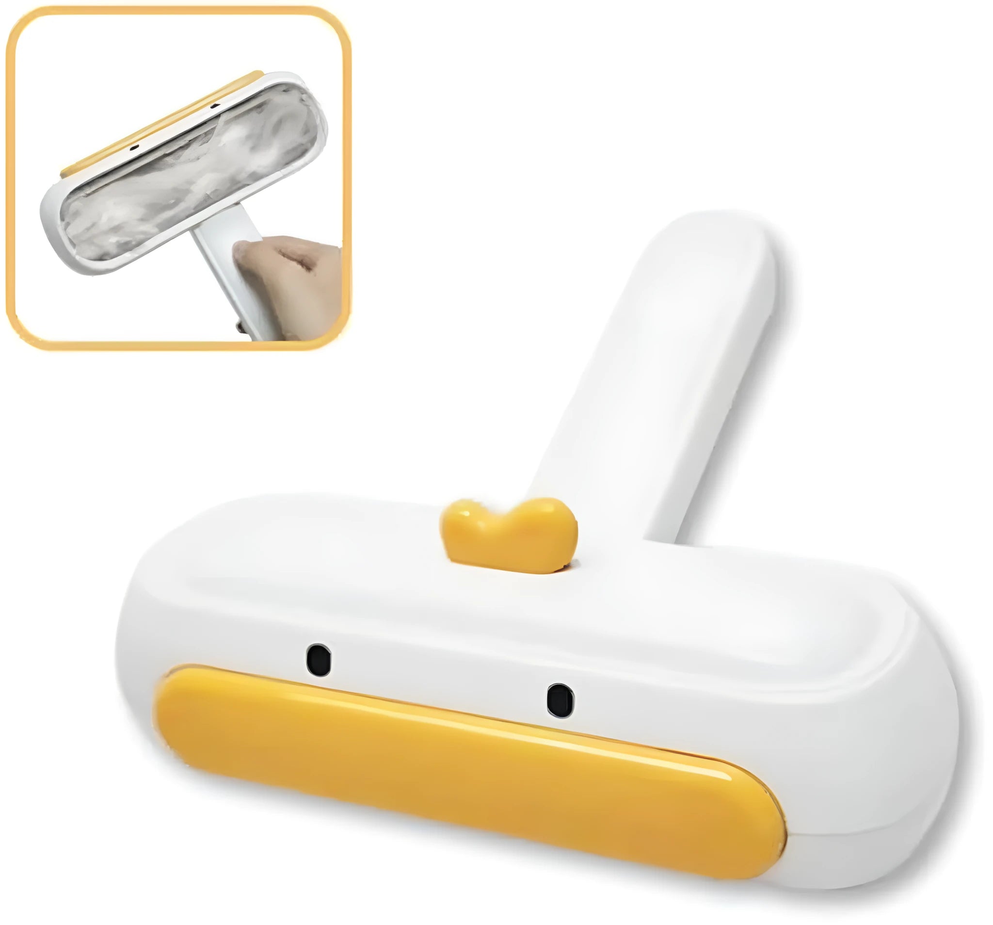 Yellow duck design portable pet hair remover tool with plastic body and bristles.