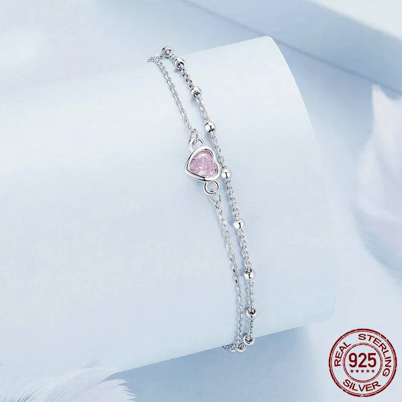 Sterling silver heart bracelet with adjustable chain and 6mm pendant