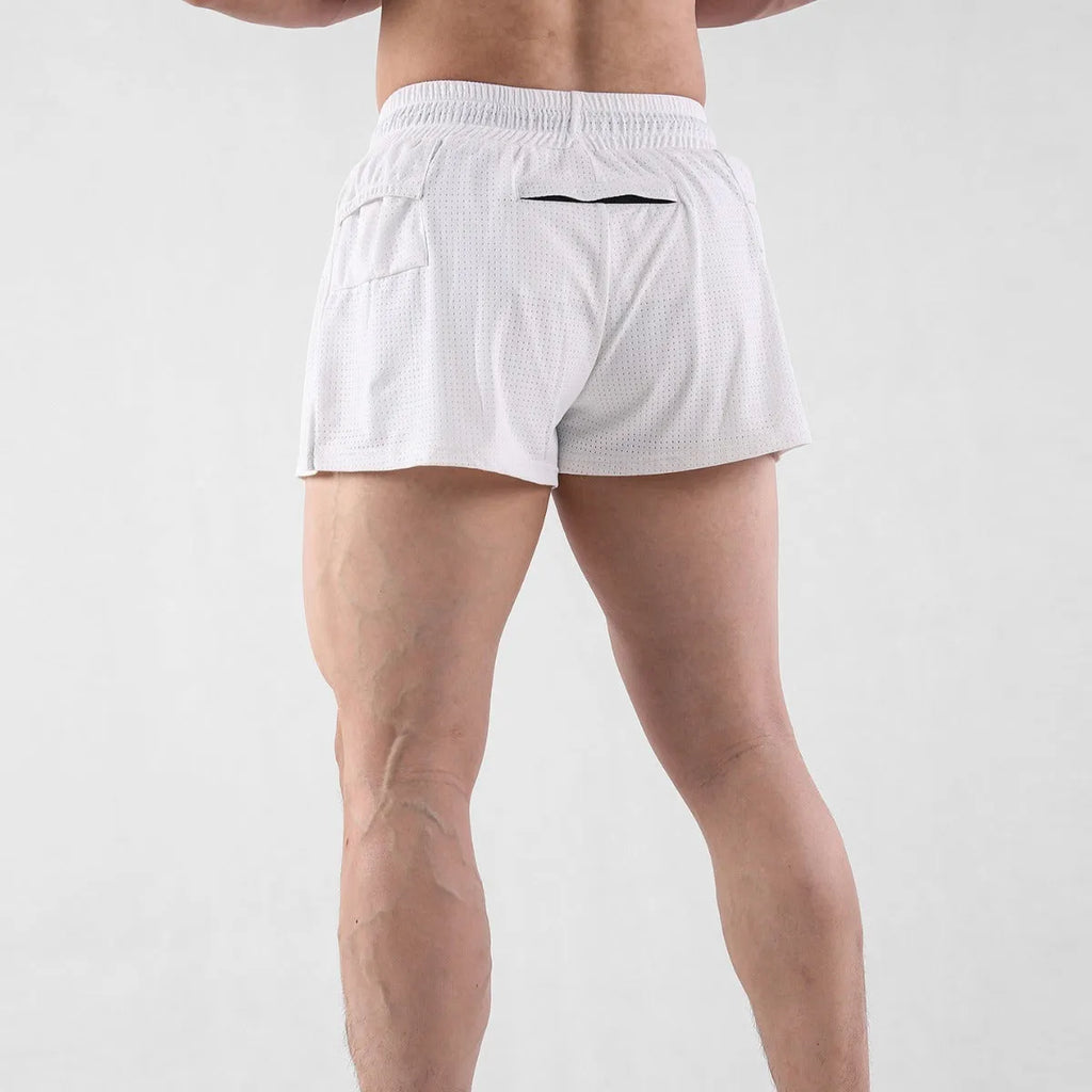 Men's black and white quick-dry nylon shorts for summer sports.