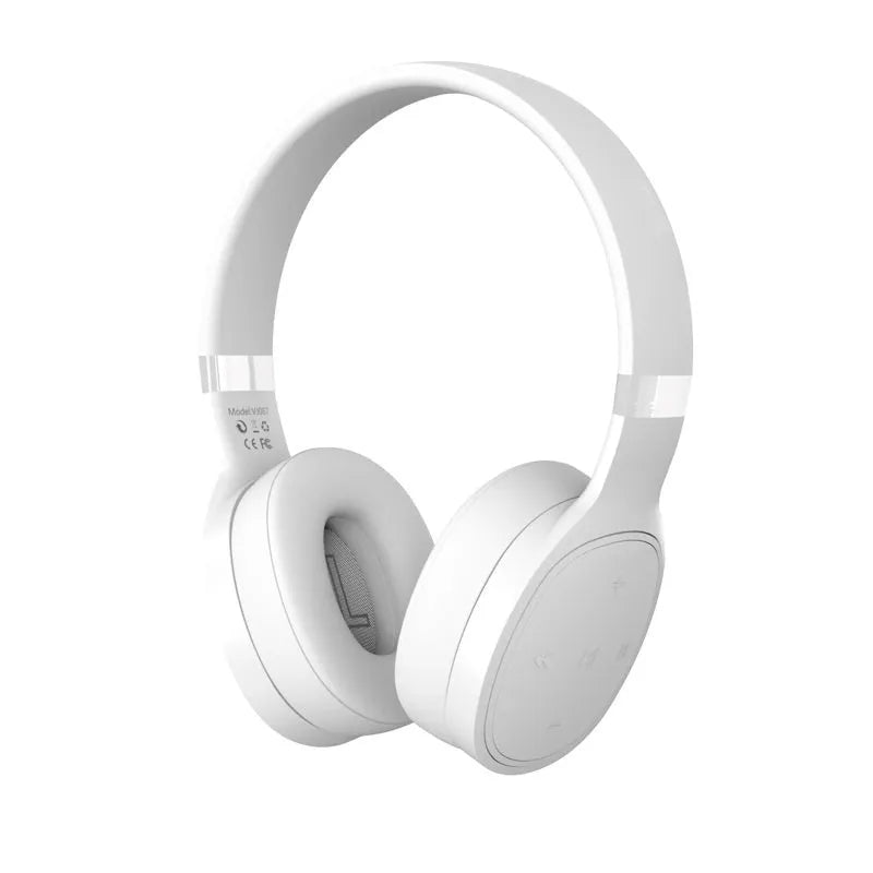 Folding wireless sports headphones in black, showing Bluetooth connectivity and compact stored size.