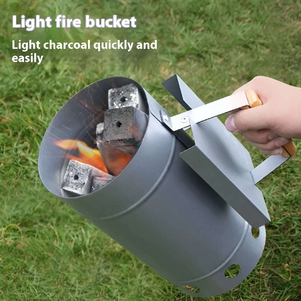 Zinc-iron alloy outdoor charcoal fire starter igniter with carbon bucket style.