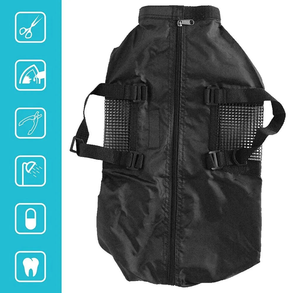 Black cat cleaning bag with anti-scratch design for bathing and medical procedures