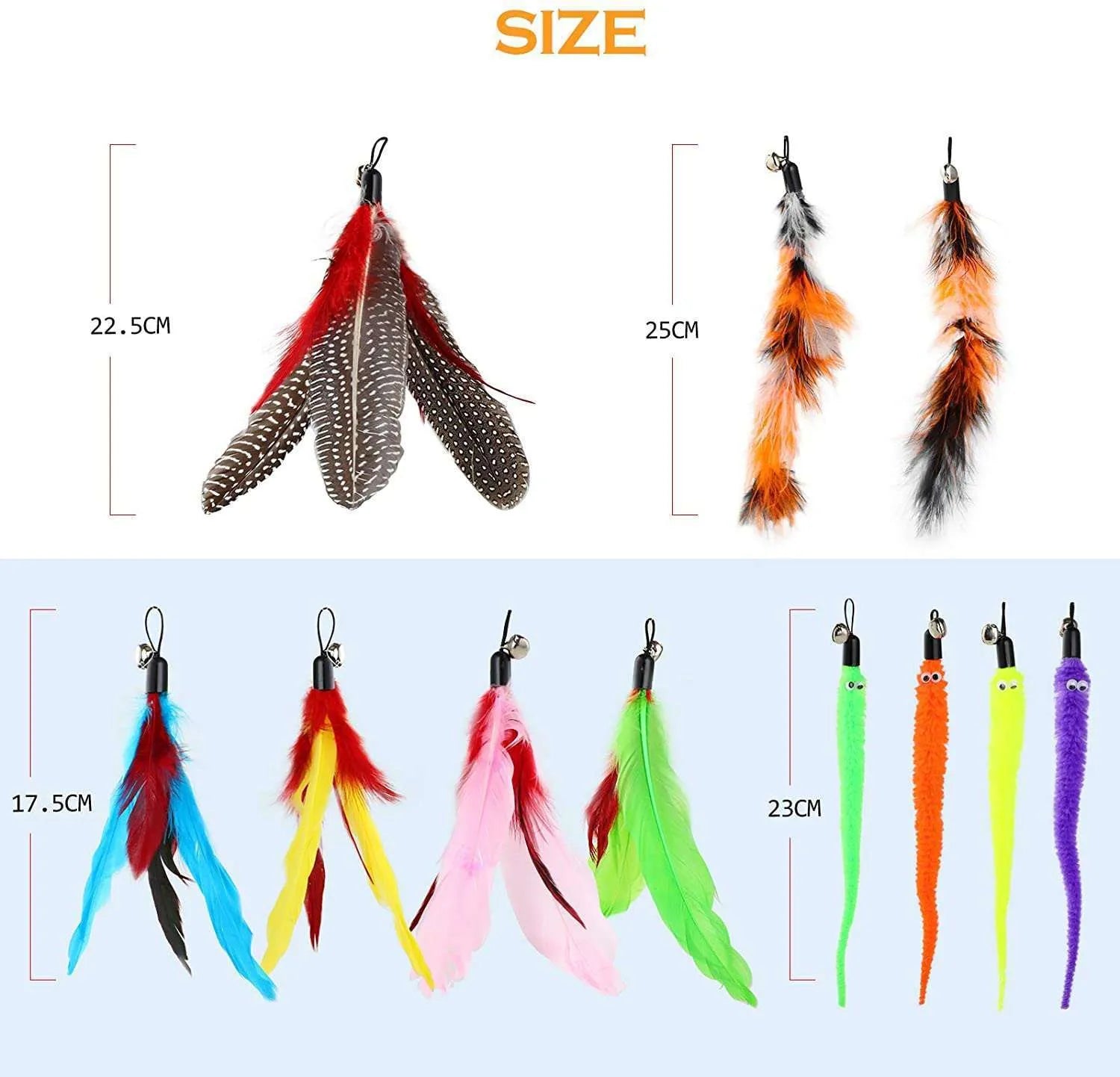 Cat teasing pole set with three-section fishing rod and feather replacement heads