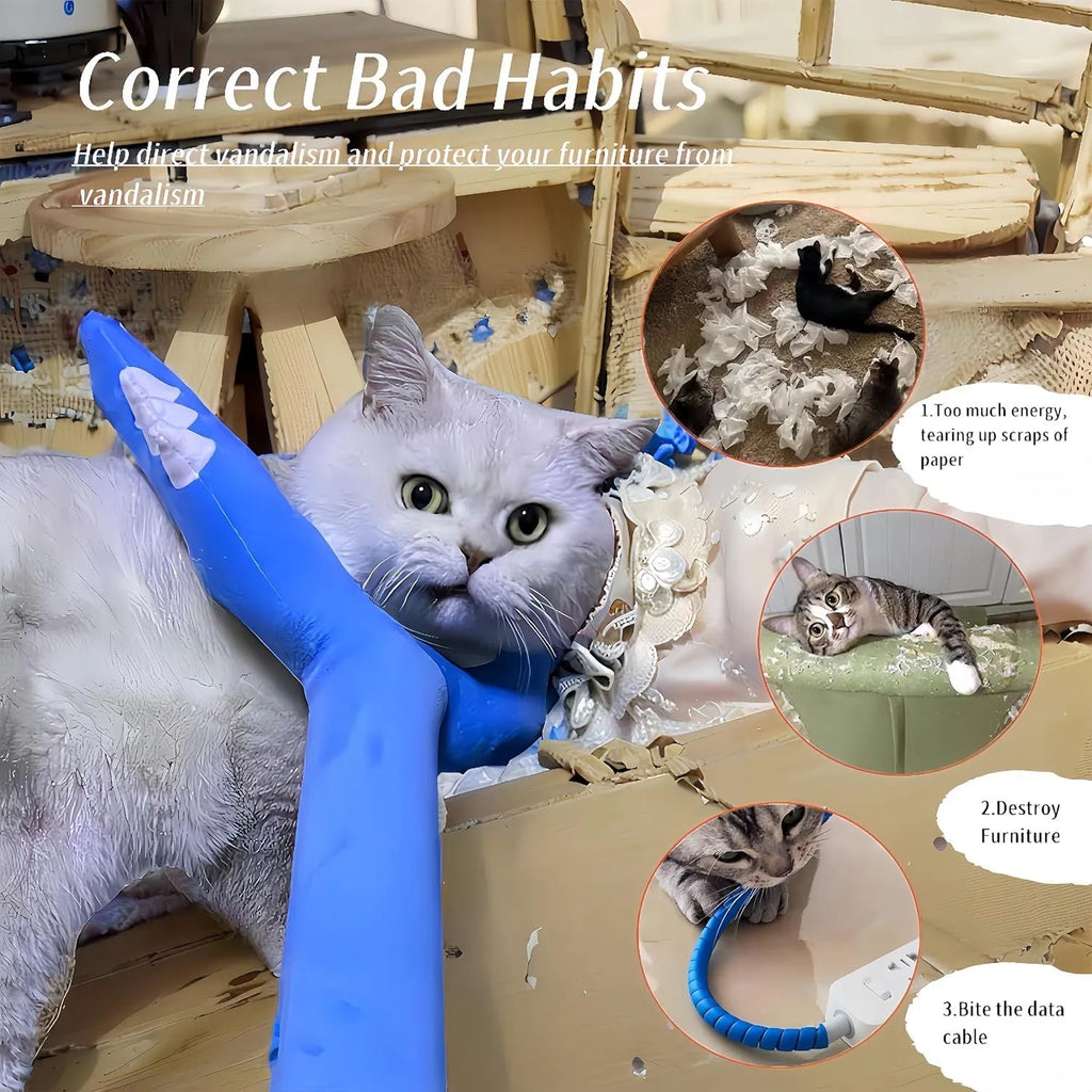 70cm blue plush cat wand toy with foam-filled construction for indoor pet play