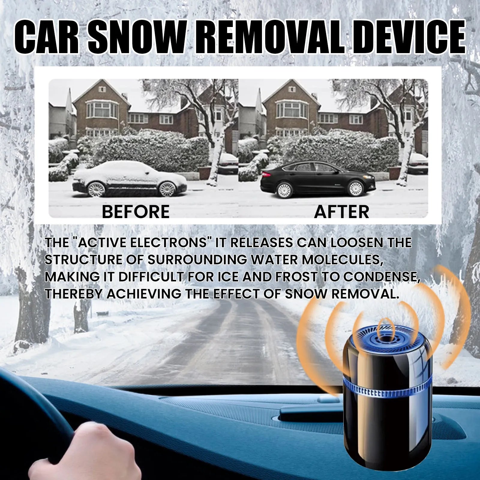 Compact car windscreen deicing tool measuring 5.6cm by 6.8cm