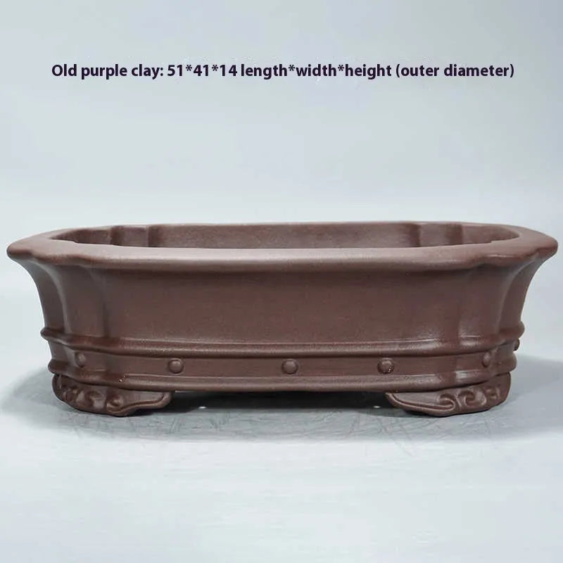 Handmade purple sand rectangular antique flower pot for desktop plants, dimensions 51x41x14cm.