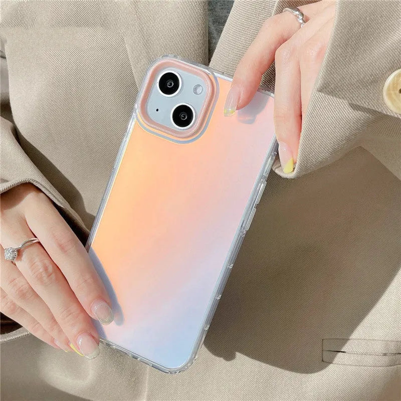 Laser gradient acrylic anti-fall mobile phone case in pink for iPhone with clear finish