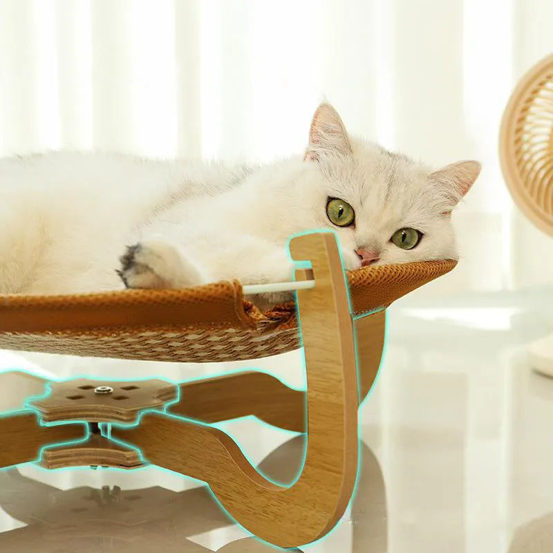 Brown woven rattan pet hammock bed elevated 17.5cm for cats and small dogs
